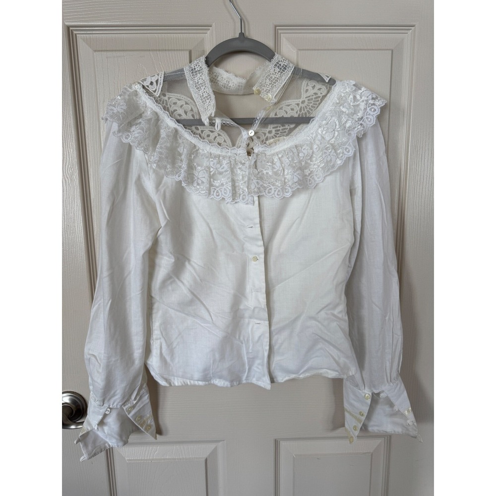 Gunne Sax Vintage Lace Blouse‎ Victorian Edwardian Style Top White Size Small n1 - Picture 2 of 7